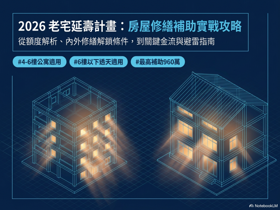 老屋補助申請指南：2026老宅延壽計畫公寓與透天3D示意圖